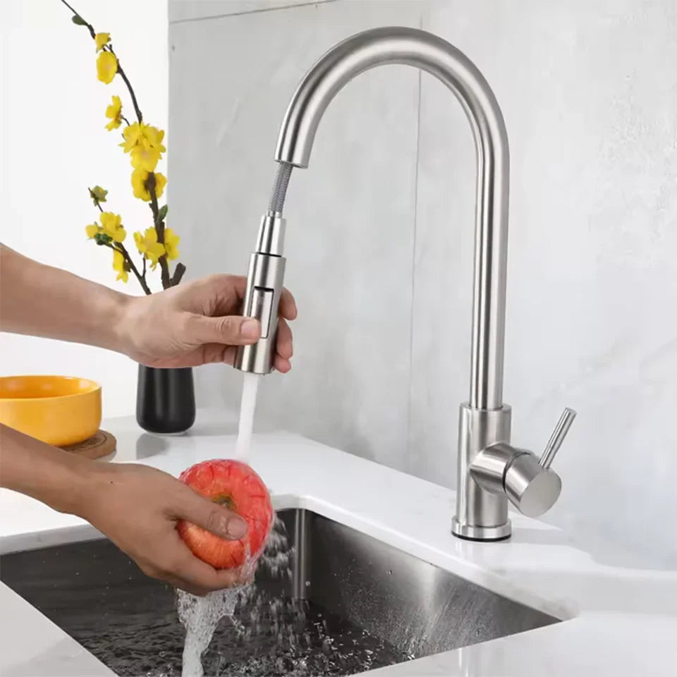 Stainless Steel Kitchen Faucet Single Handle Pull Out Mixer