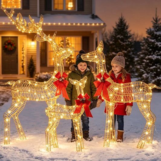 HiMISS Lighted Christmas Reindeer Family Holiday Decoration Set