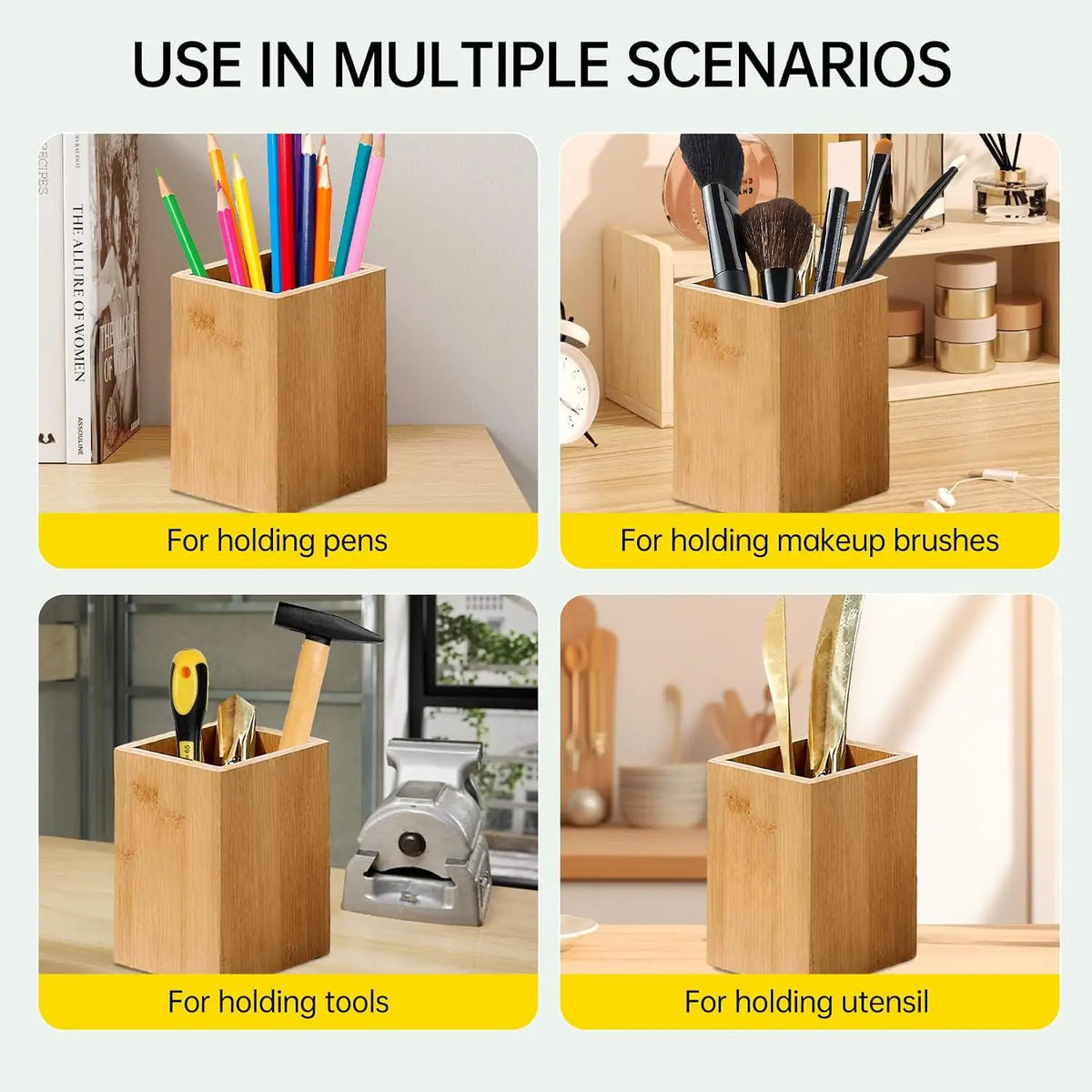 Garvee Home Acacia Wood Utensil Holder With Removable Compartments
