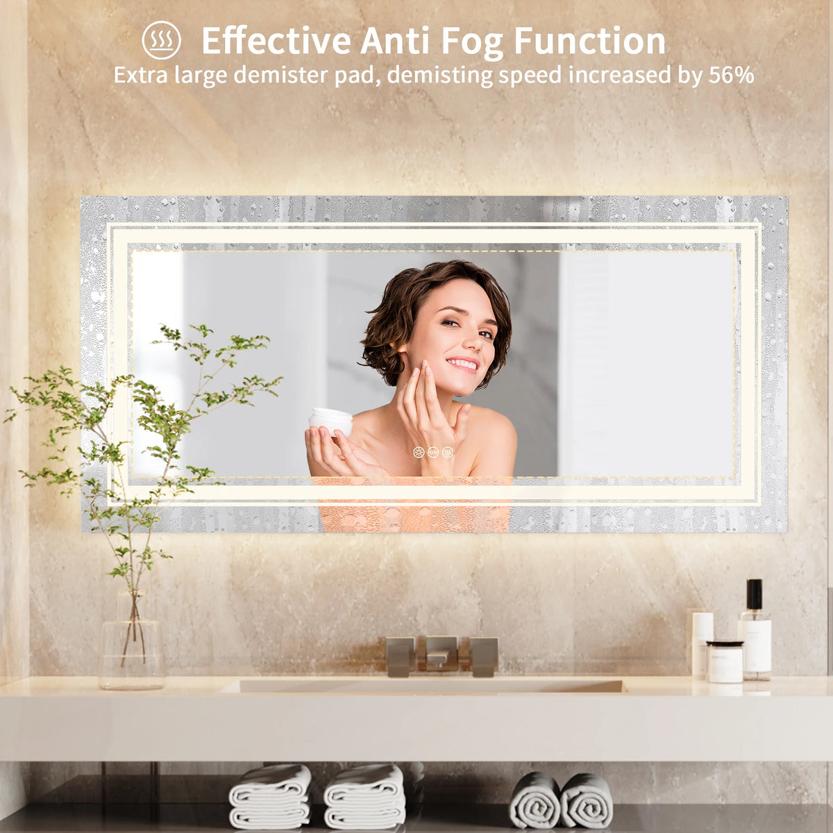 Illuminated LED Bathroom Mirror With Antifog Touch Control