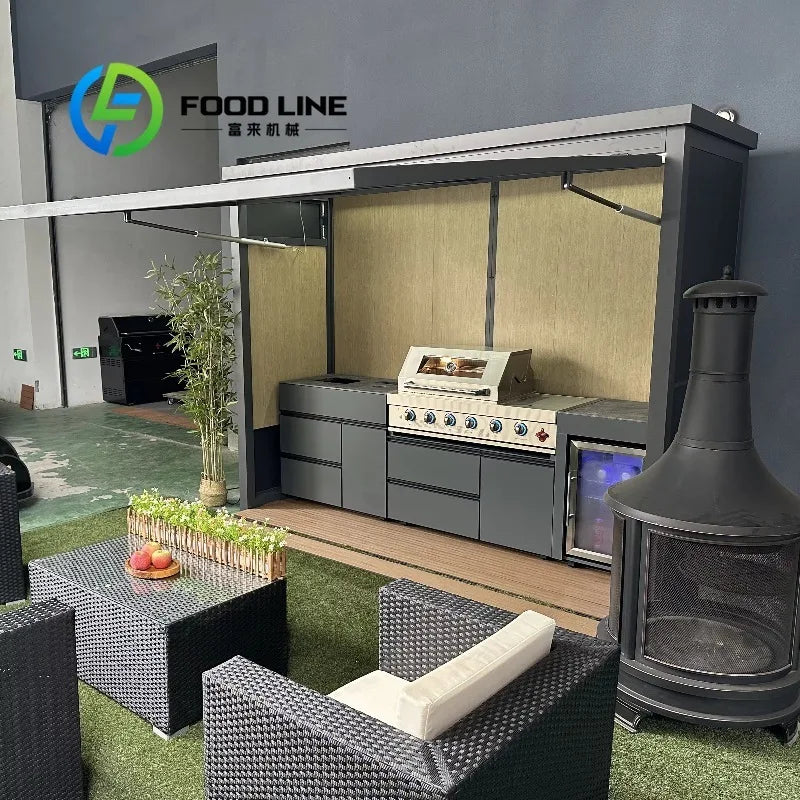 Outdoor BBQ Kitchen With Sink And Fridge Plus Storage Shed