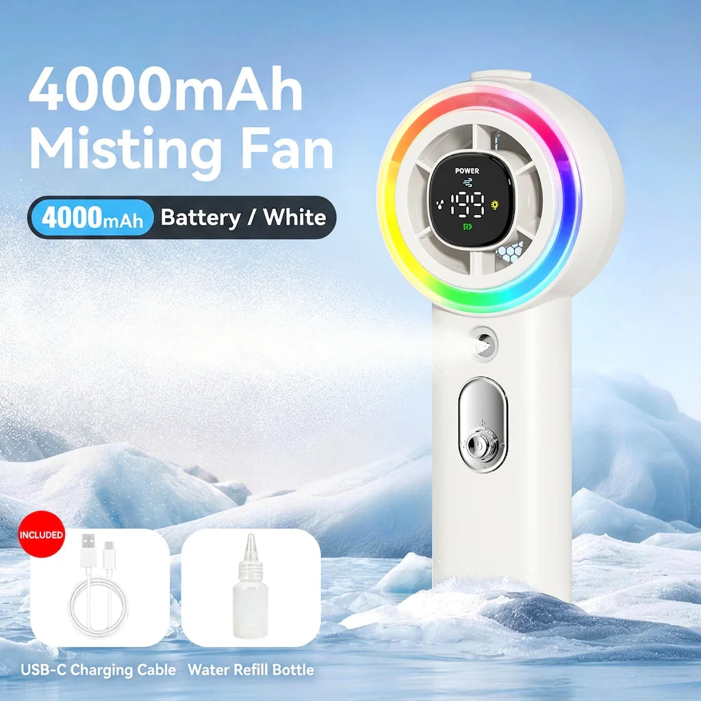 Portable Handheld Mist Spray Fan for Personal Cooling and Travel