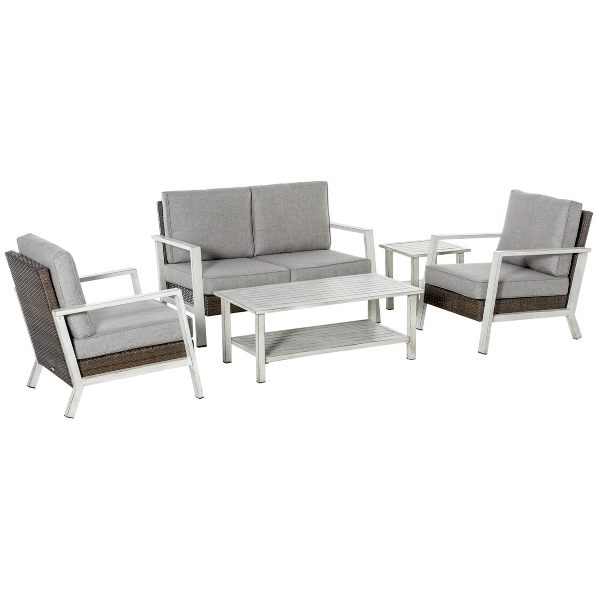 Outsunny 5 Piece Outdoor Wicker Furniture Set Table And Chairs