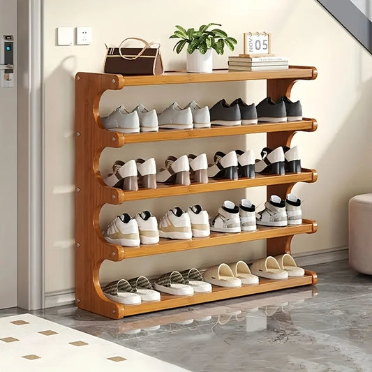 Space Saving Durable Wooden Shoe Rack With Independent Storage Shelves