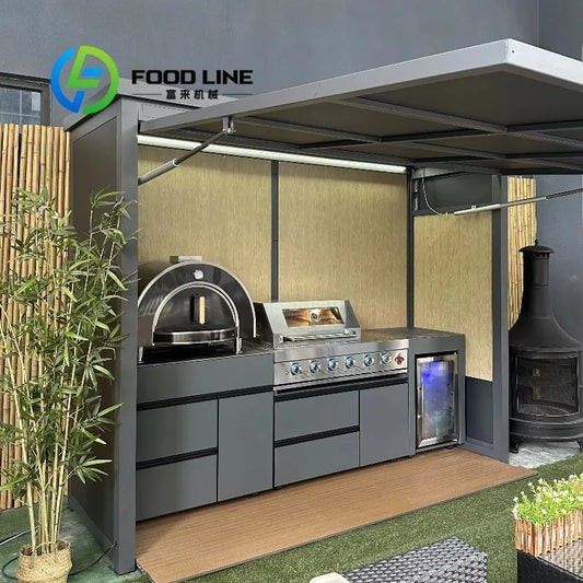Outdoor BBQ Kitchen With Sink And Fridge Plus Storage Shed