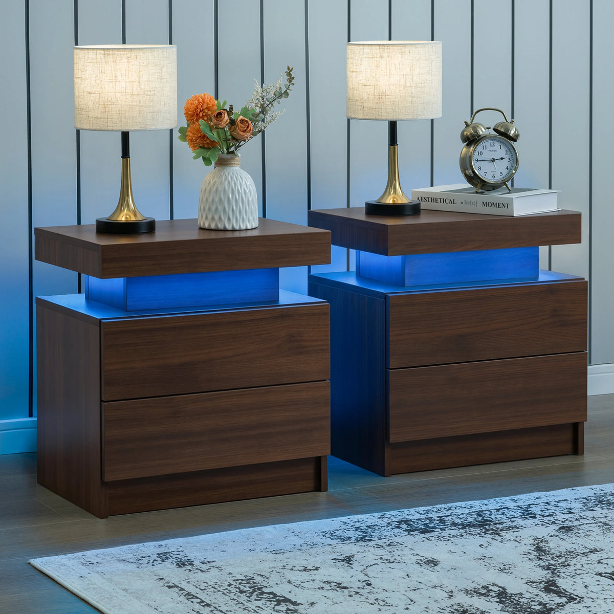 Cubehom Modern Led Nightstand Set Of 2 With Drawers