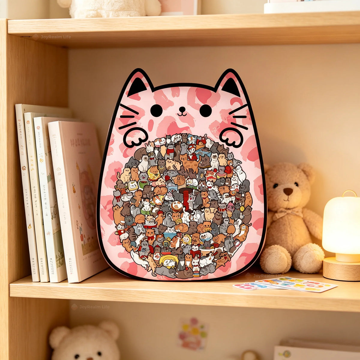 Cute Cat Wooden Puzzle Brain Teaser Desk Toy For Adults