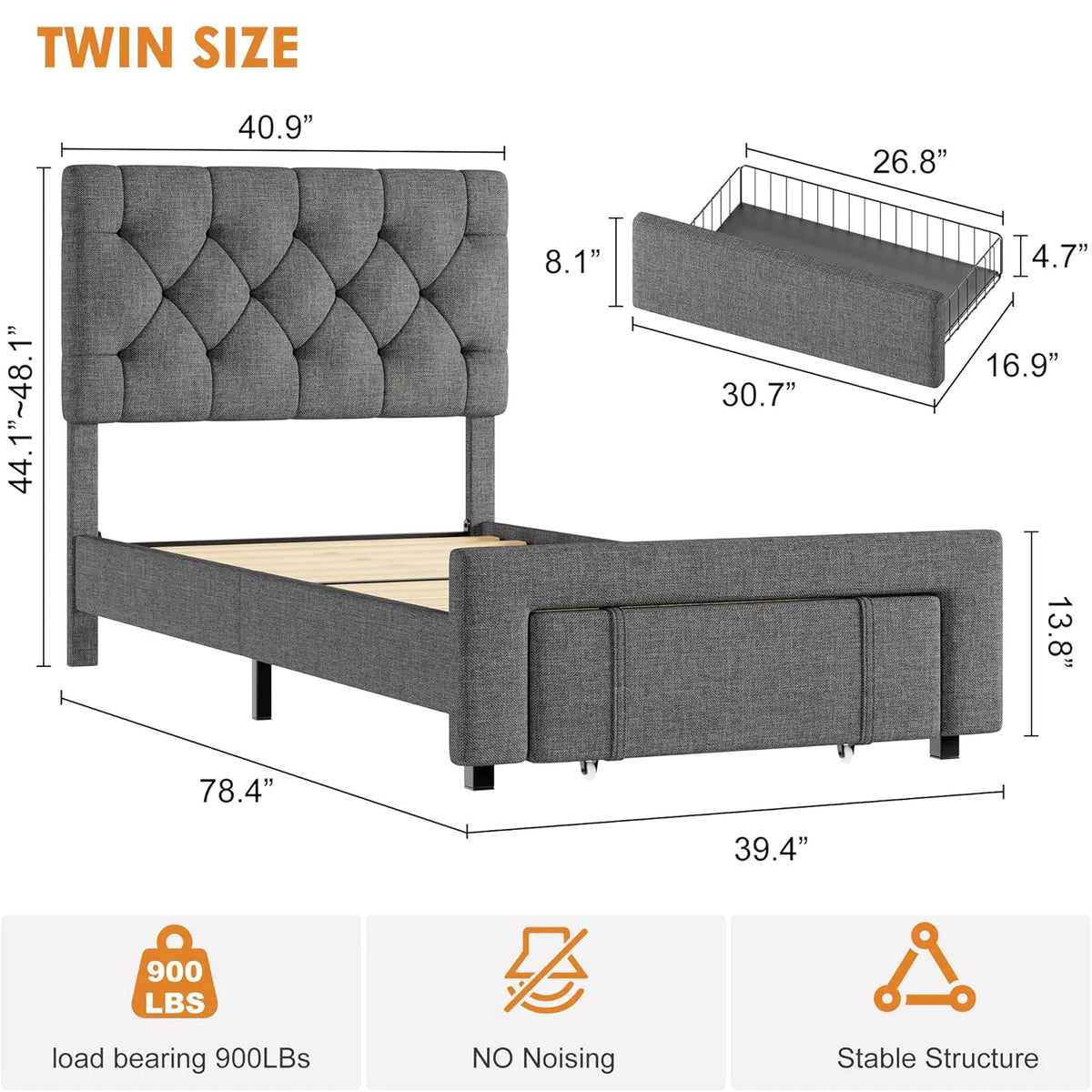 HiMISS Upholstered Platform Bed Frame With Storage Drawers And Headboard