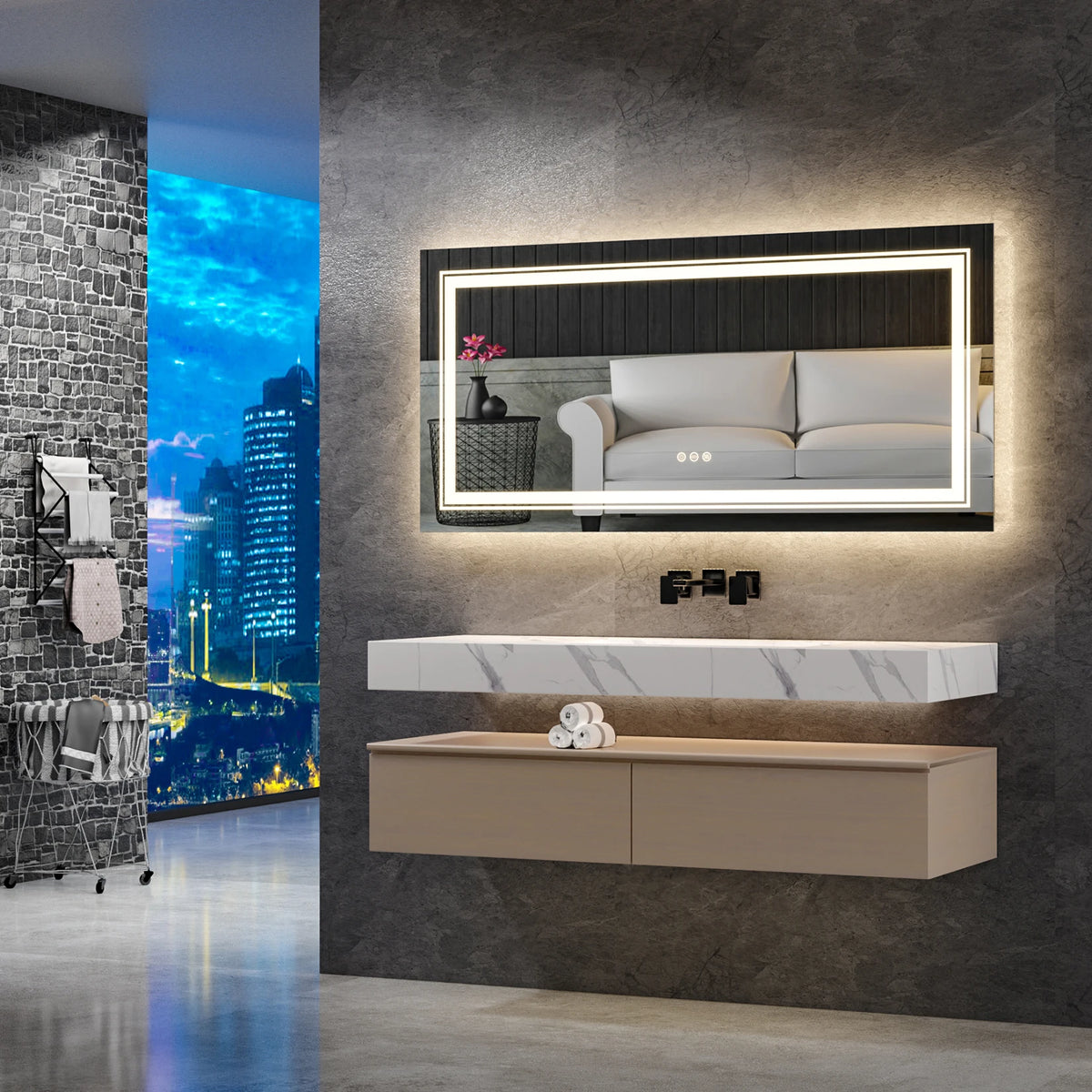 Wisfor Led Rectangular Vanity Mirror With Dimmable Anti Fog Backlight