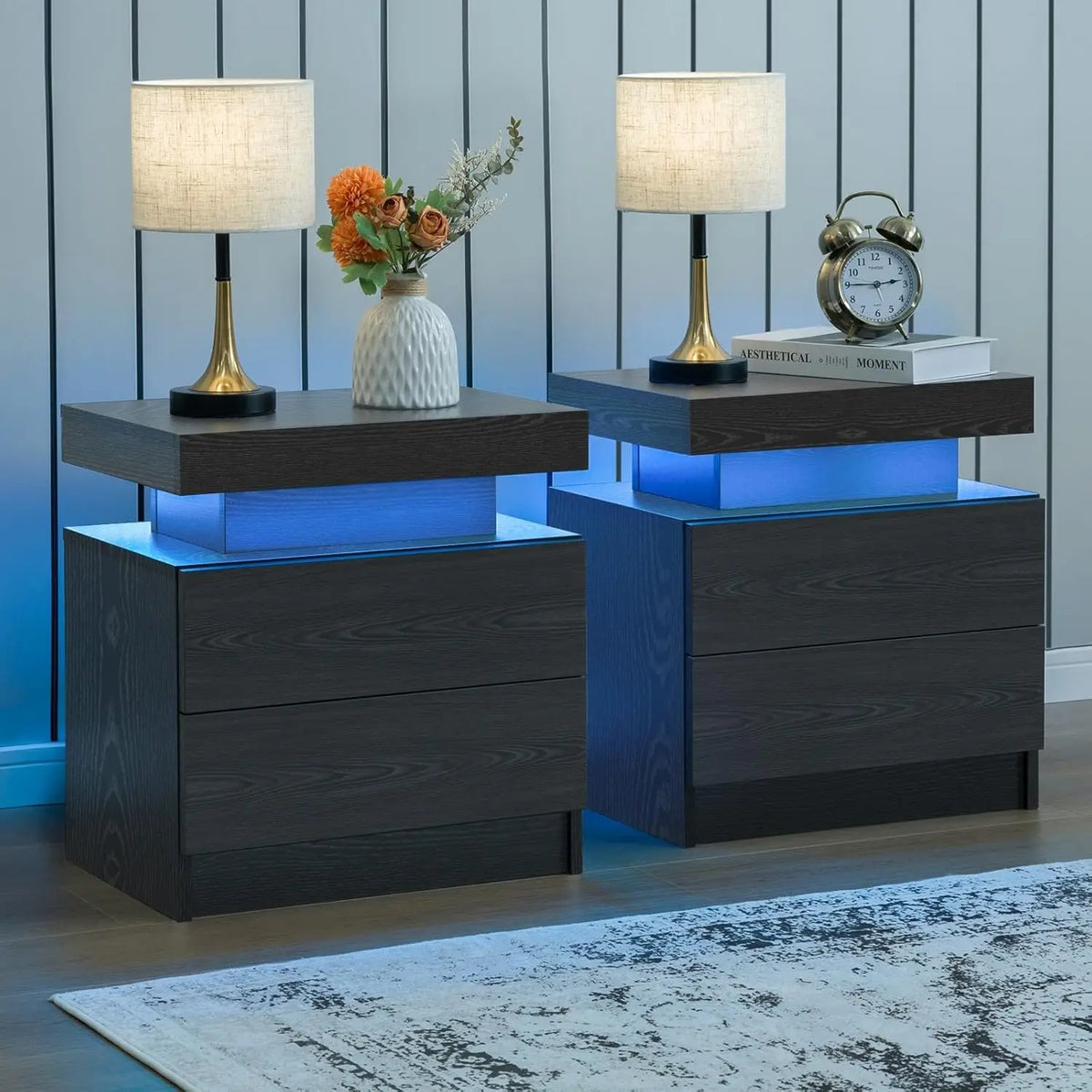 Cubehom Modern Led Nightstand Set Of 2 With Drawers