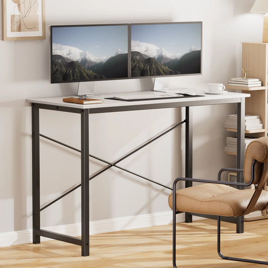 JHK Modern Computer Desk With Metal Frame And Wood Top