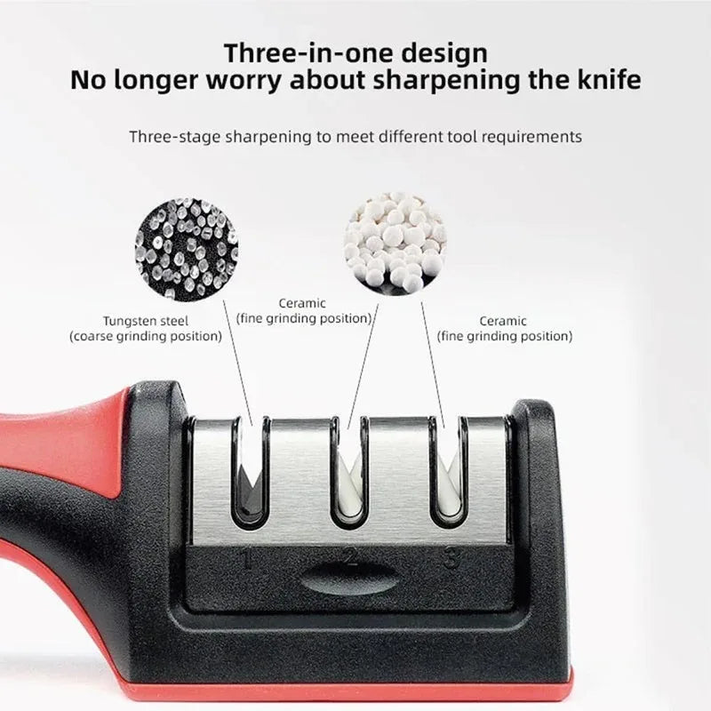 Three Purpose Kitchen Knife Sharpener with Ceramic Sharpening Stones