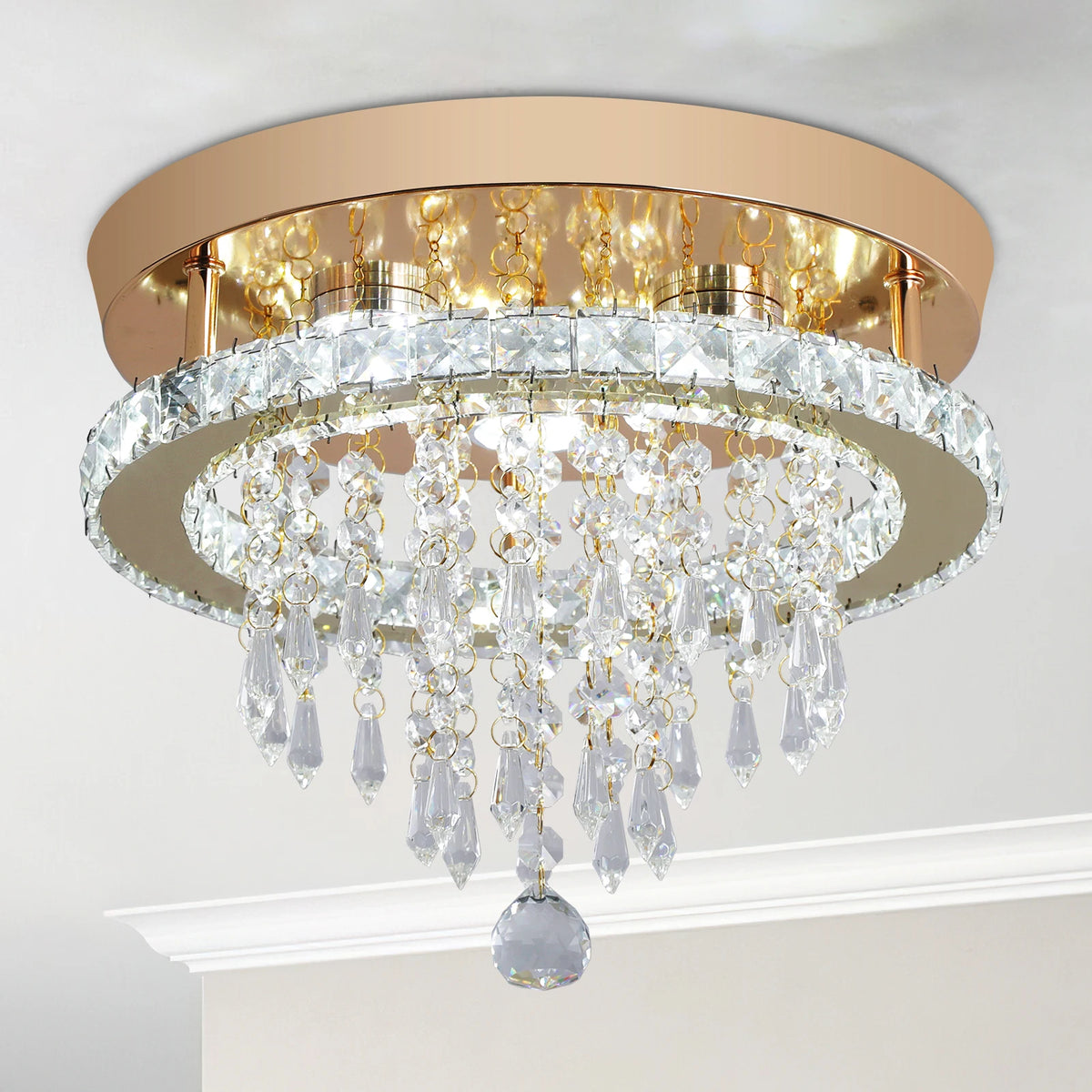 GreeLustr Luxury Crystal LED Flush Mount Ceiling Chandelier Lights