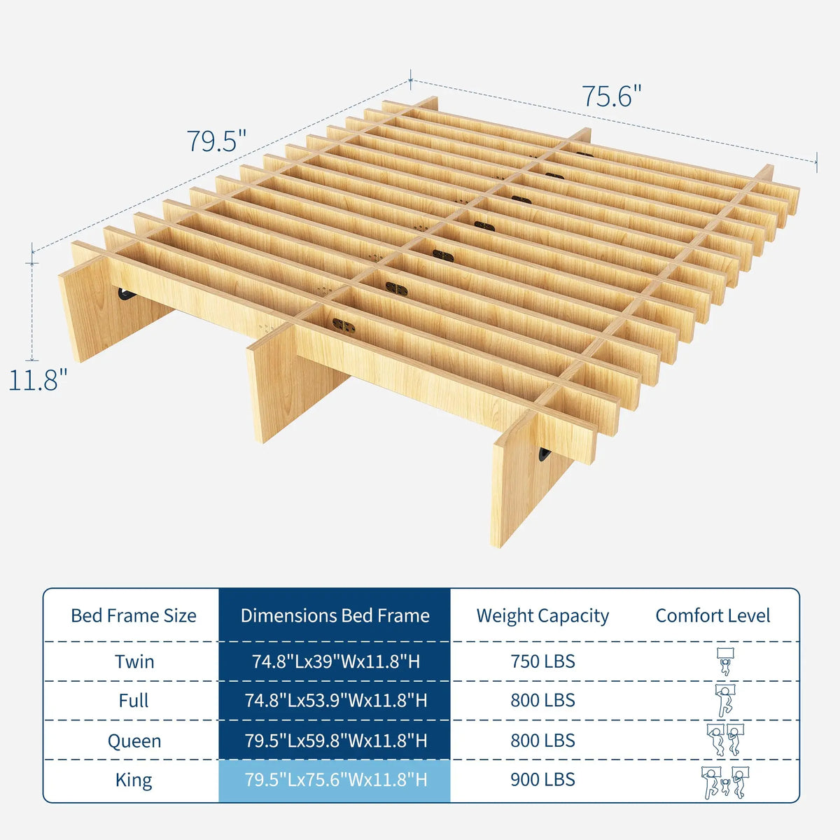HiMISS Durable Wood Platform Bed Frame With Storage Space
