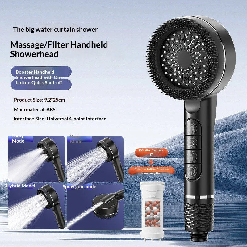 Pressurized Handheld Shower Head With Four Adjustable Spray Modes
