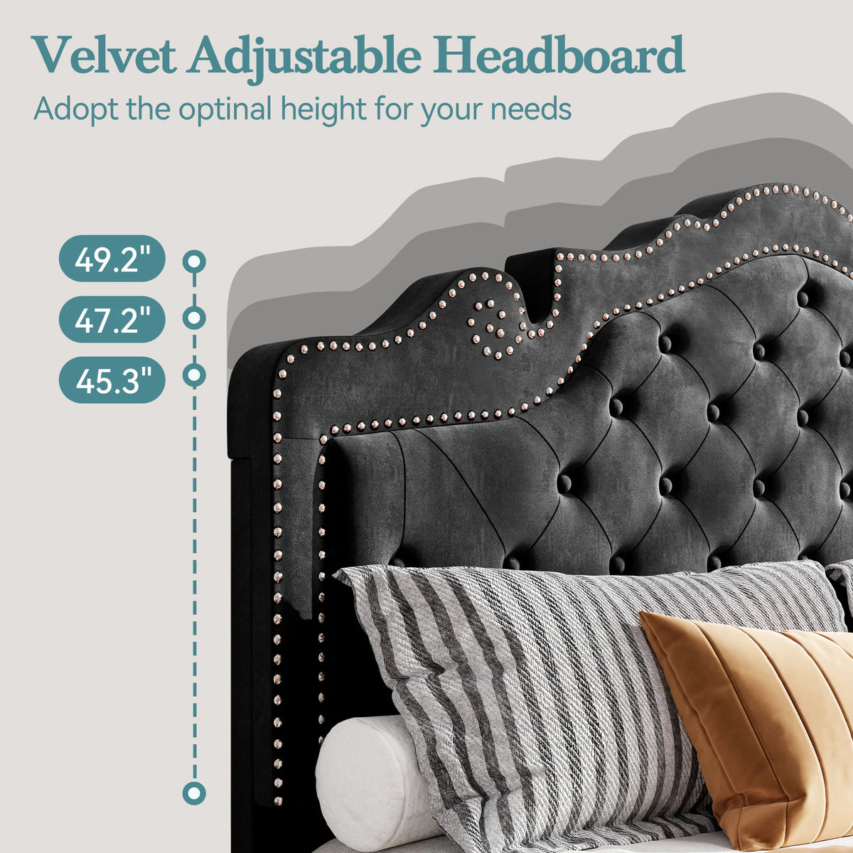 HOOMIC Velvet Tiara Platform Bed With Diamond Tufted Headboard