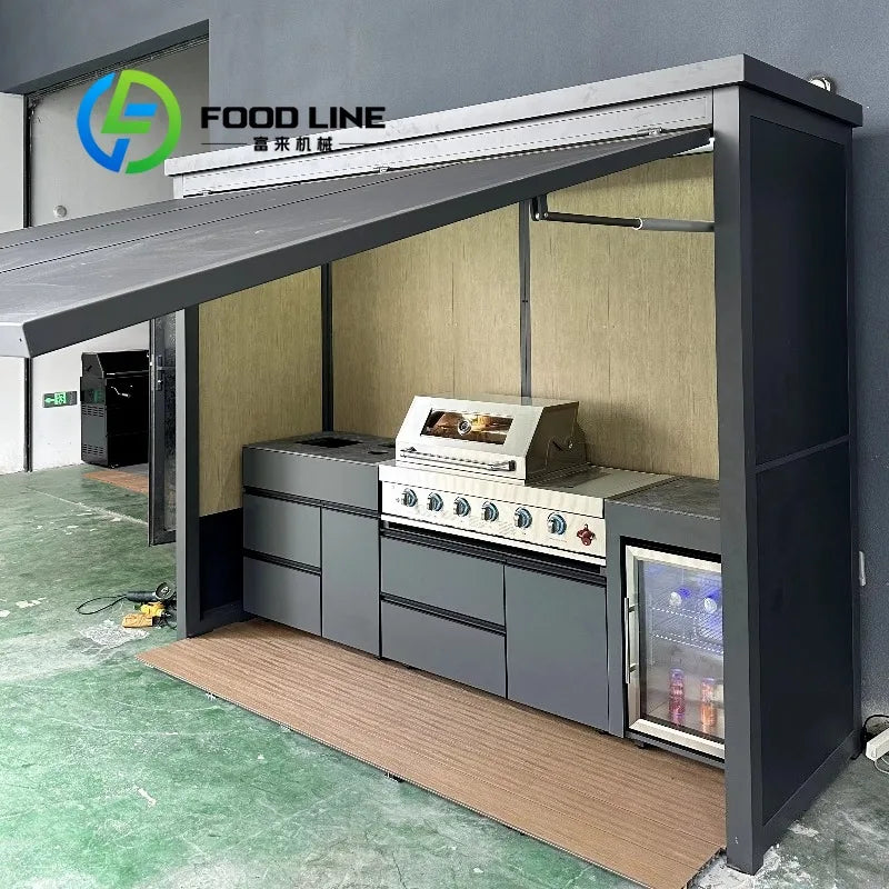 Outdoor BBQ Kitchen With Sink And Fridge Plus Storage Shed
