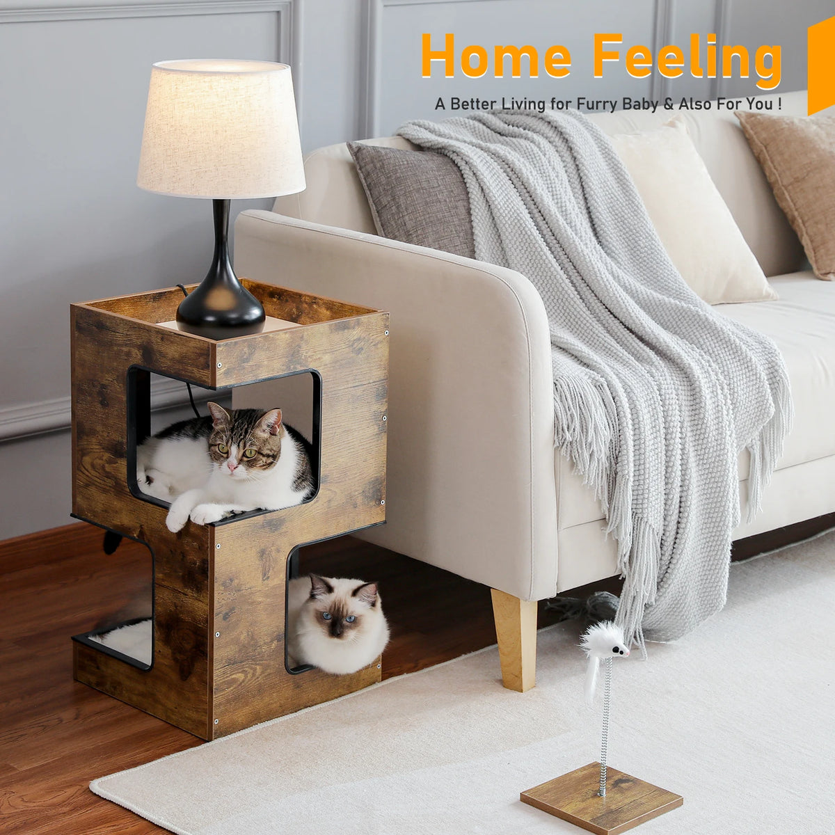 PAWZ Road Wooden Cat Condo with Scratcher and Soft Mats