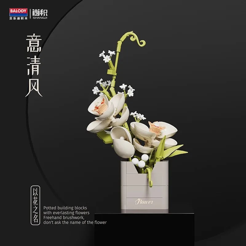 WLYX Flower Building Blocks Bouquet With Rose Lily Blooms