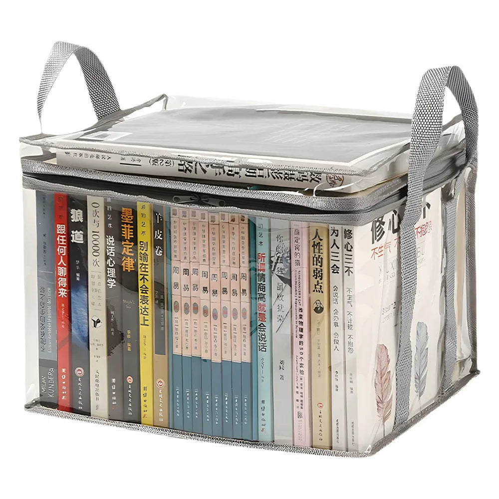 Foldable Transparent Storage Organizer Box With Handle For Books And Toys