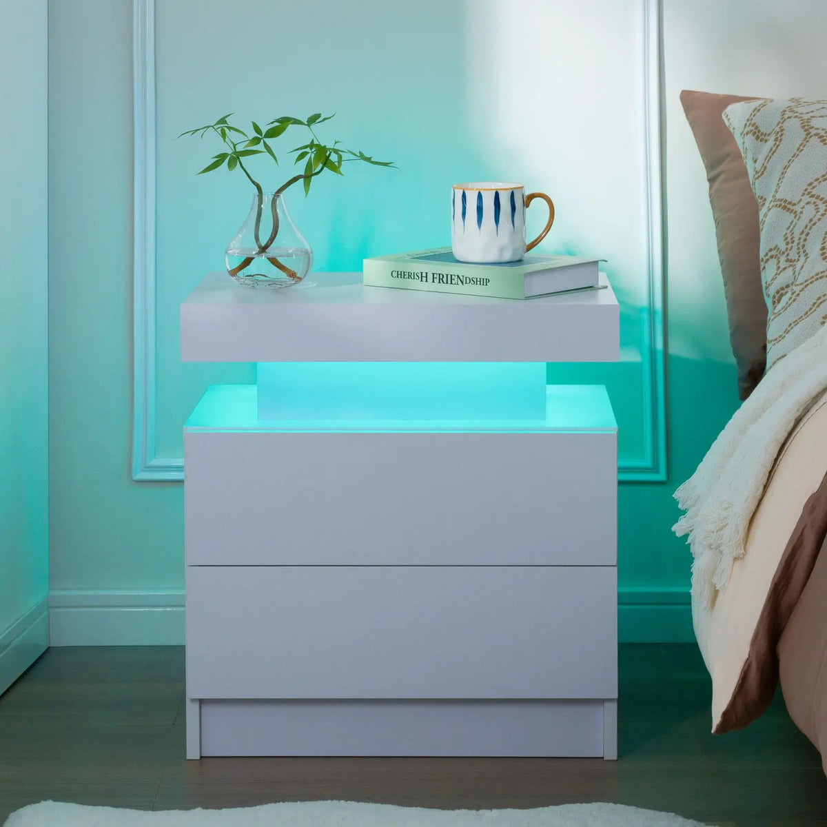 Cubehom Modern Led Nightstand Set Of 2 With Drawers