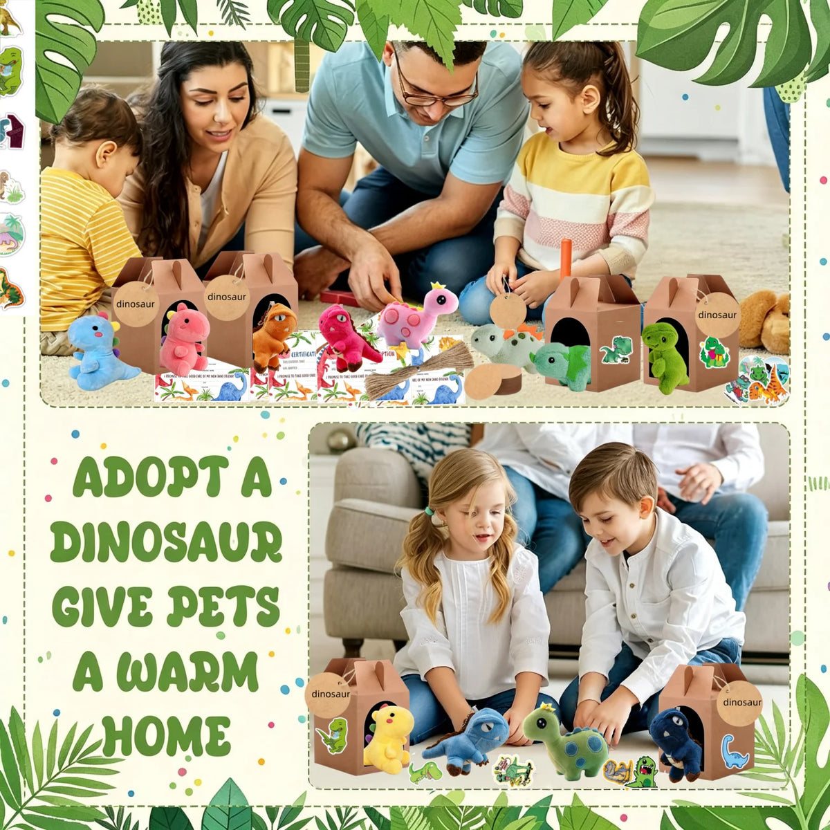 Dinosaur Stuffed Animal Party Favors With Adoption Card Birthday Gifts