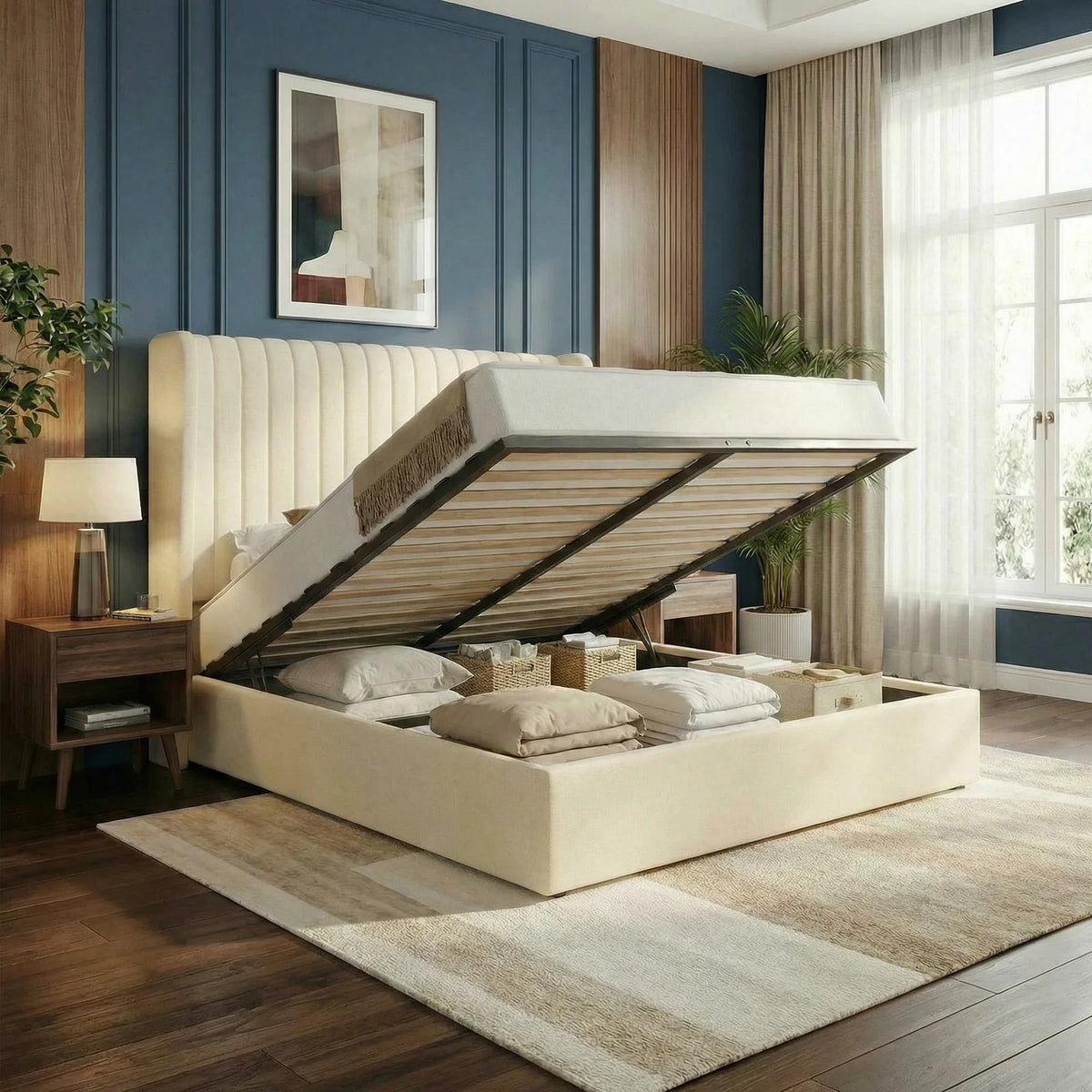 Hoomic Upholstered Hydraulic Lift Up Storage Platform Bed Frame