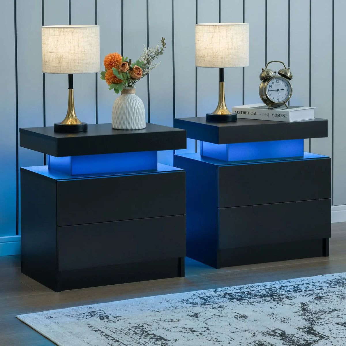 Cubehom Modern Led Nightstand Set Of 2 With Drawers