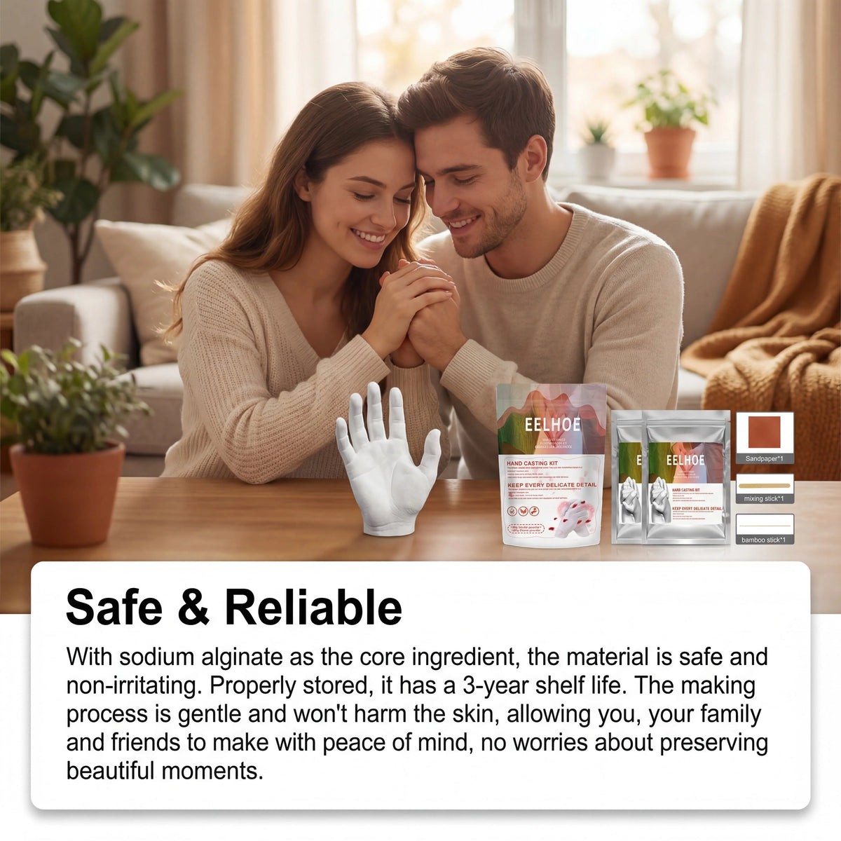 DIY Hand Mold Casting Kit For Couples 3D Hand Holding Sculpture Alginate Impression Powder Footprint Handprint Keepsake Anniversary Valentine's Day Gift Family Craft Activity