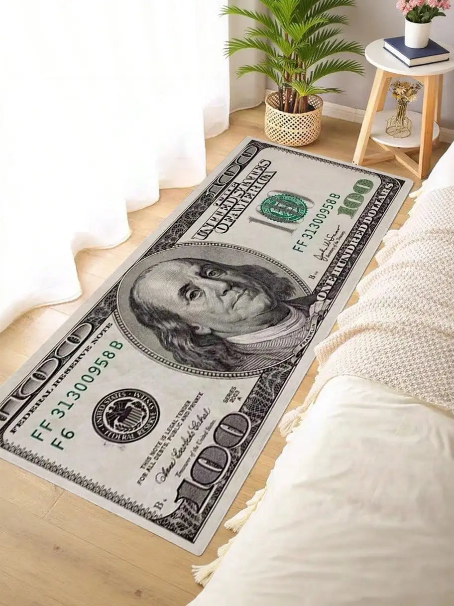 Dollar Bill Portrait Pattern Decorative Nylon Area Rug for Home