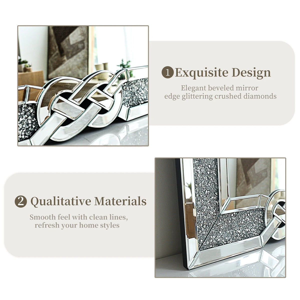 Wisfor Crushed Diamond Rectangular Wall Mirror With Sparkling Crystal Frame