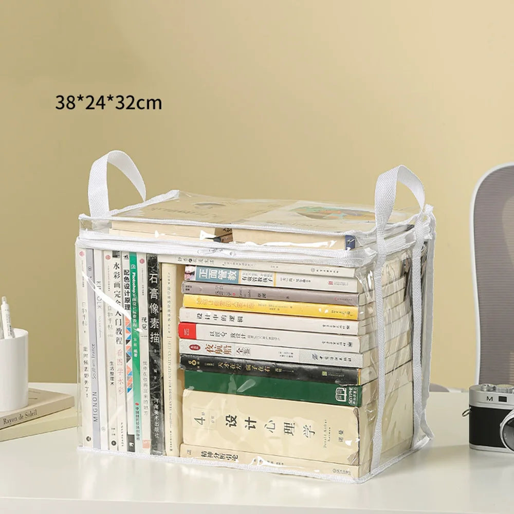 Foldable Transparent Storage Organizer Box With Handle For Books And Toys