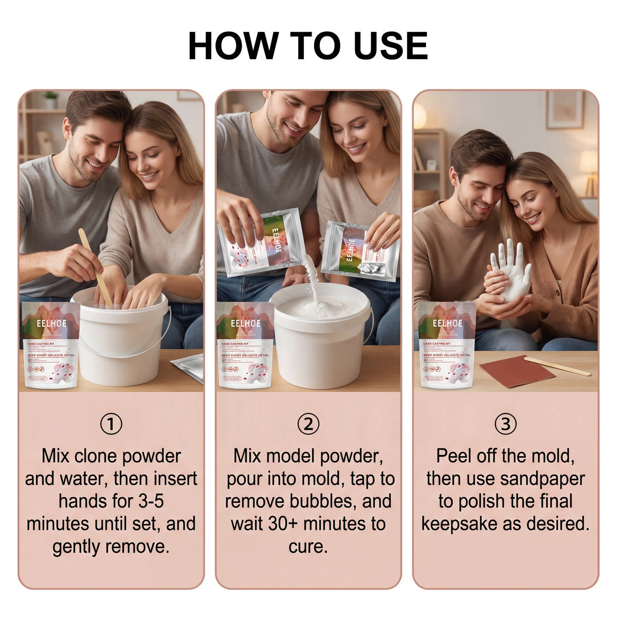 DIY Hand Mold Casting Kit For Couples 3D Hand Holding Sculpture Alginate Impression Powder Footprint Handprint Keepsake Anniversary Valentine's Day Gift Family Craft Activity