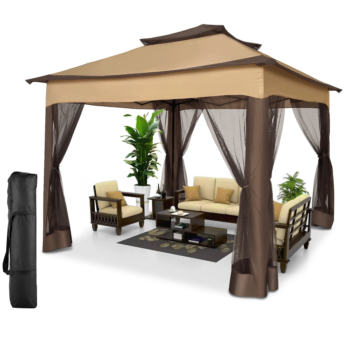 Tooluck One Push Pop Up Gazebo Canopy With Mosquito Netting
