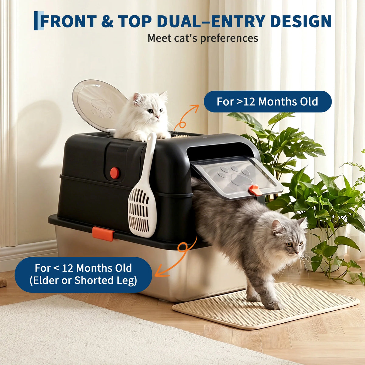 HiMISS Stainless Steel Enclosed Cat Litter Box With Scoop