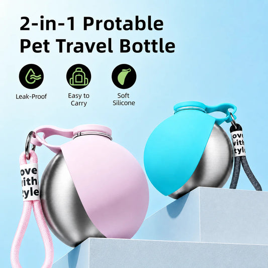 Leak-Proof Pet Travel Water Bottle With Foldable Bowl
