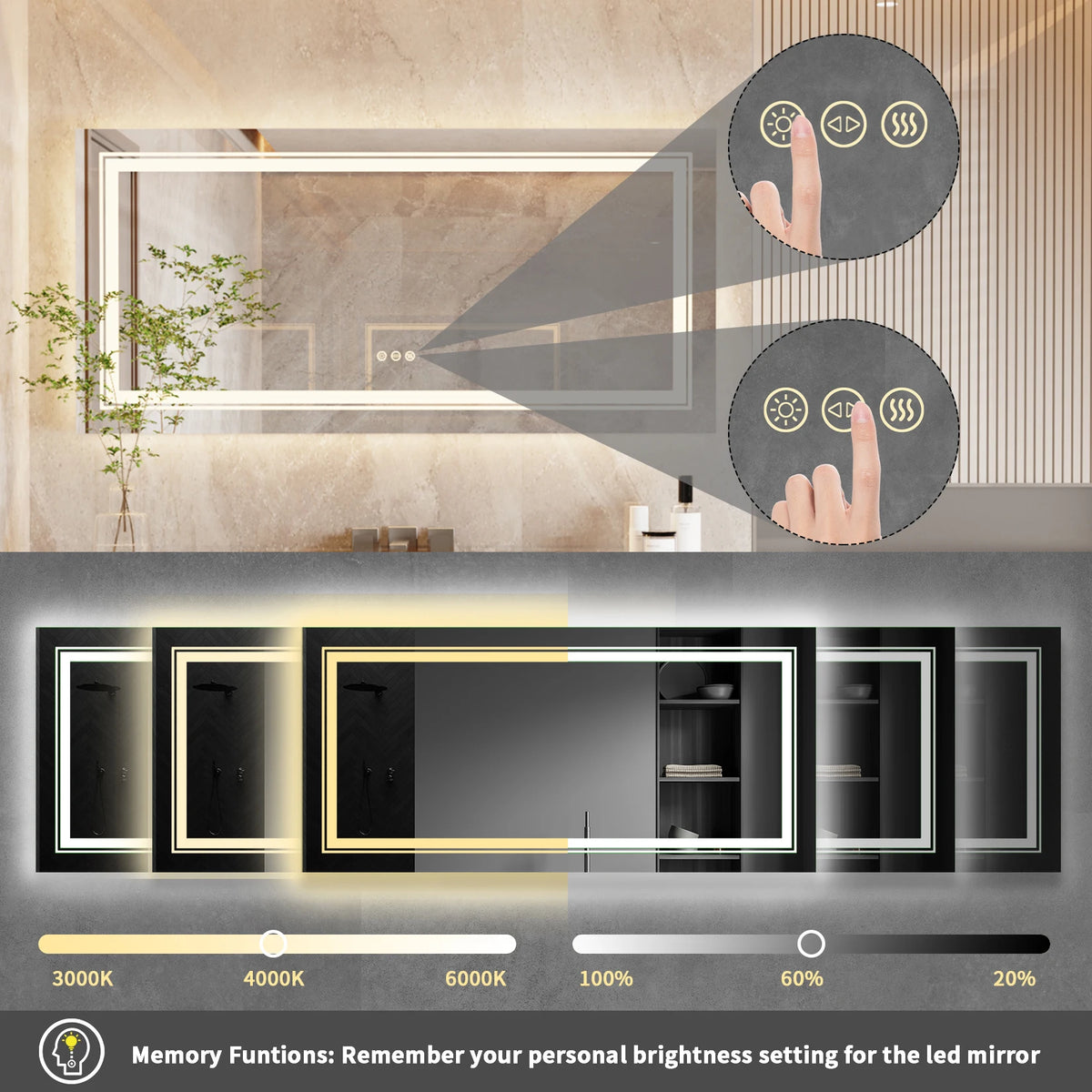 Wisfor Led Rectangular Vanity Mirror With Dimmable Anti Fog Backlight