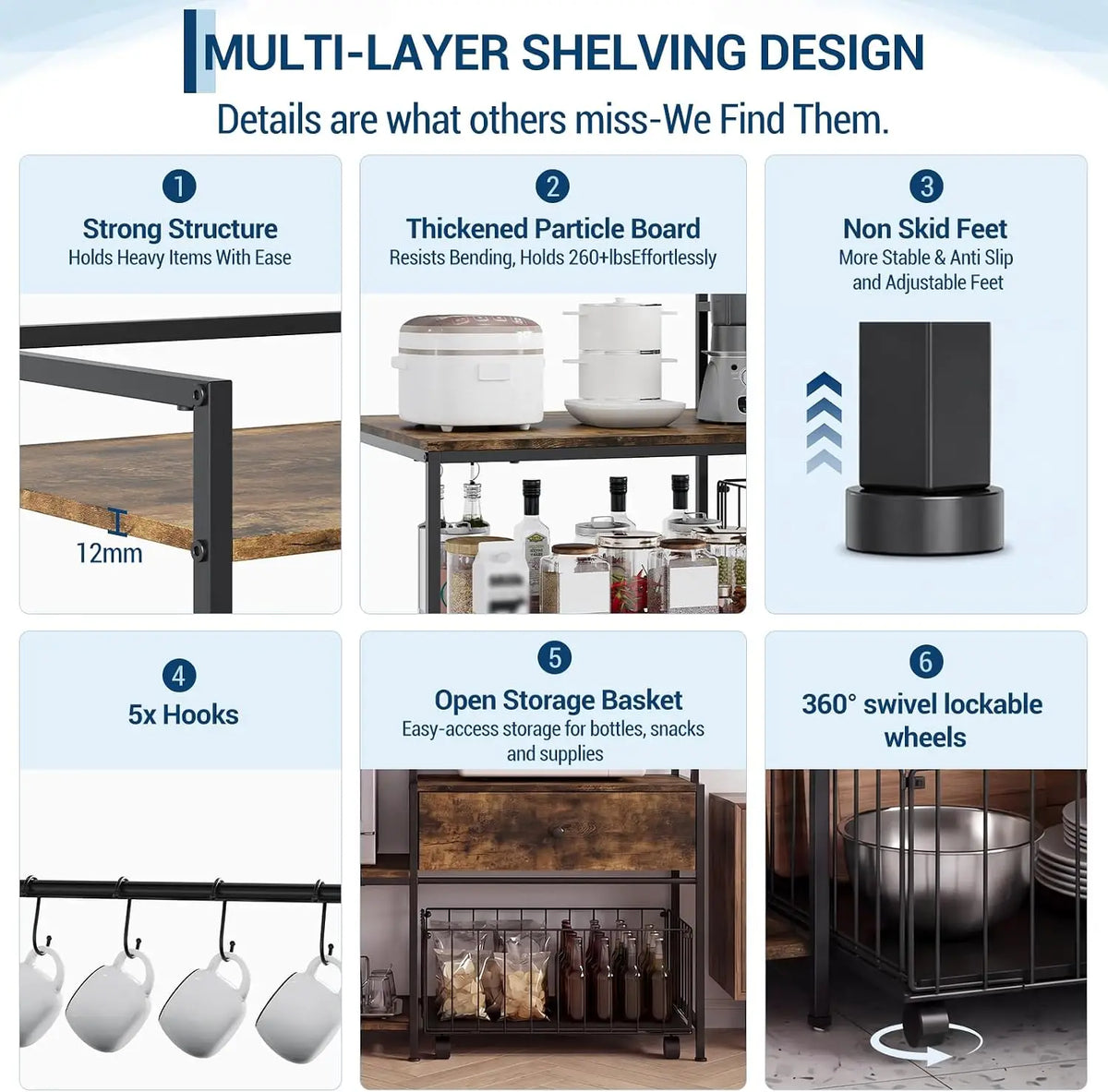 Garvee Mini Fridge Stand With Storage Drawers And Microwave Shelves