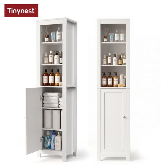 TinyNest Slim Farmhouse Corner Storage Cabinet With Adjustable Shelves