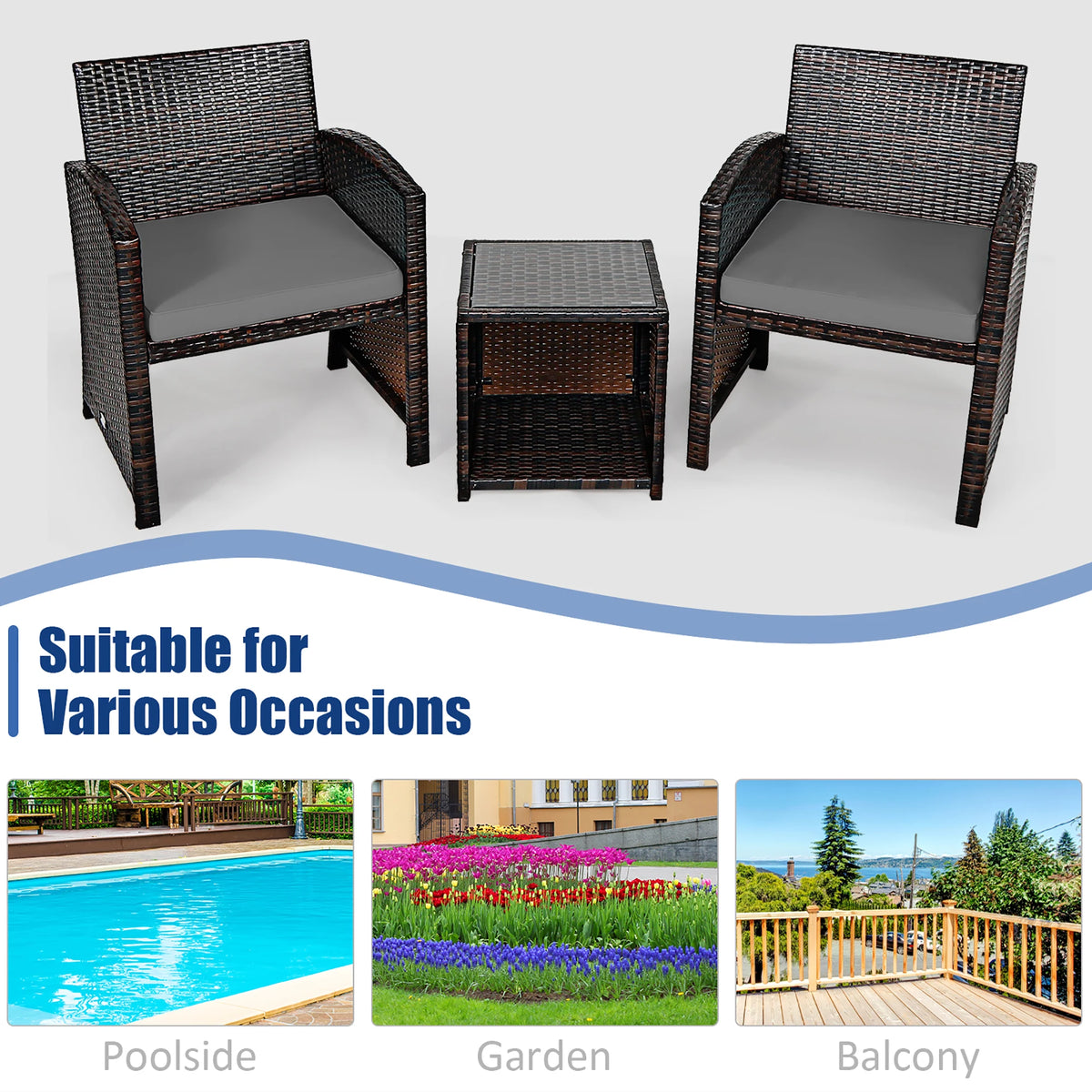 Homasis Outdoor Rattan Wicker Sofa And Coffee Table Set