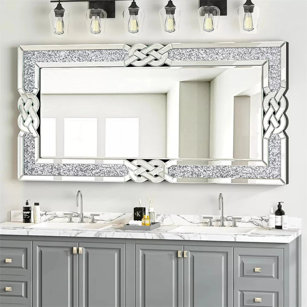 Wisfor Crushed Diamond Rectangular Wall Mirror With Sparkling Crystal Frame