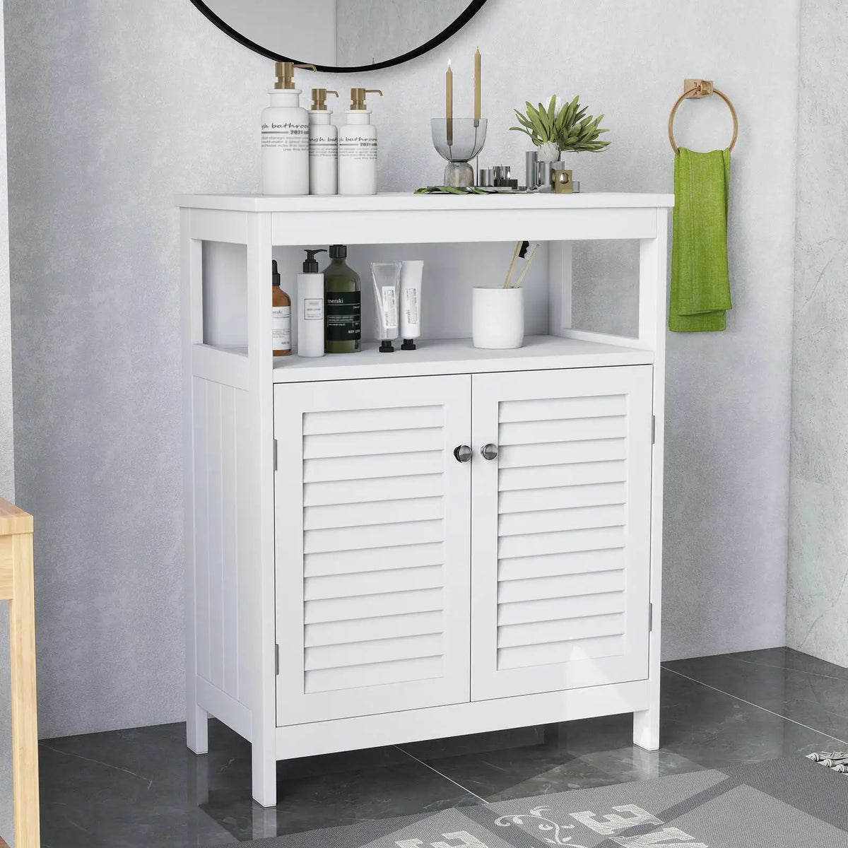 Modern Solid Wood Bathroom Storage Cabinet With Shutter Doors