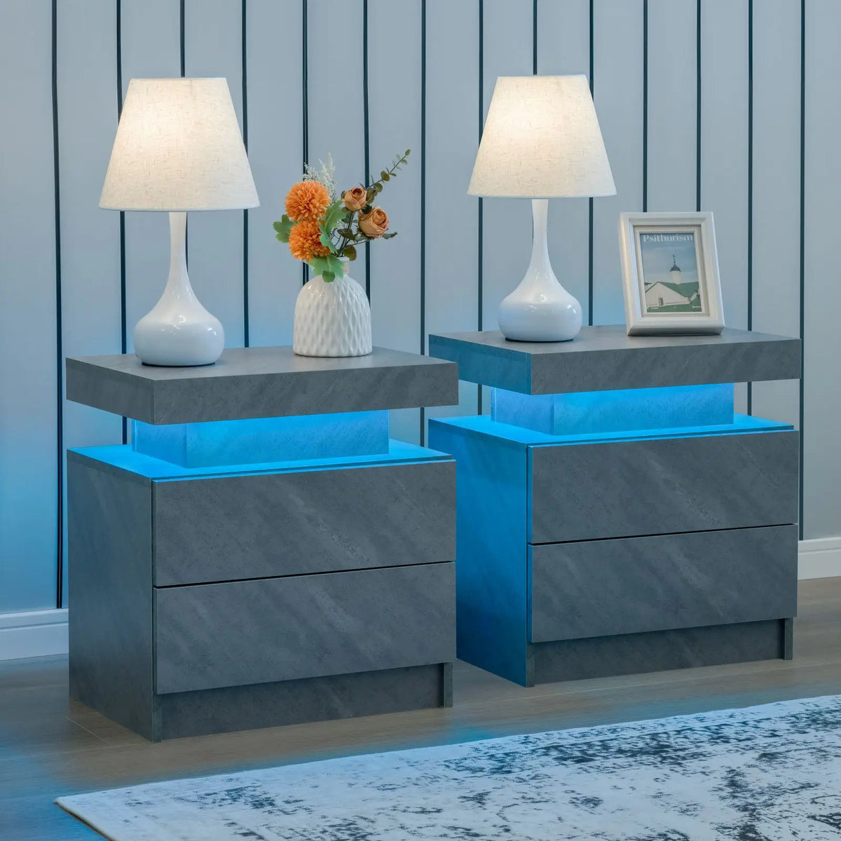 Cubehom Modern Led Nightstand Set Of 2 With Drawers