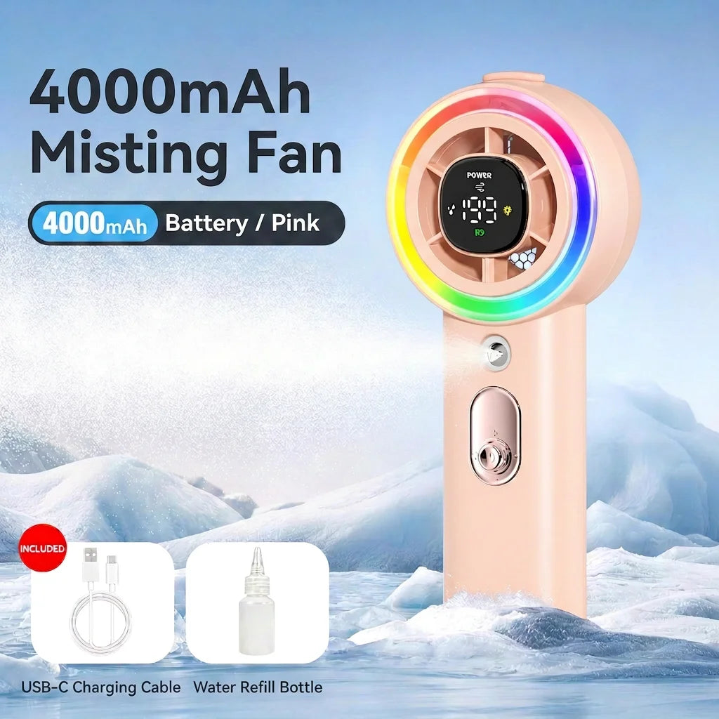 Portable Handheld Mist Spray Fan for Personal Cooling and Travel