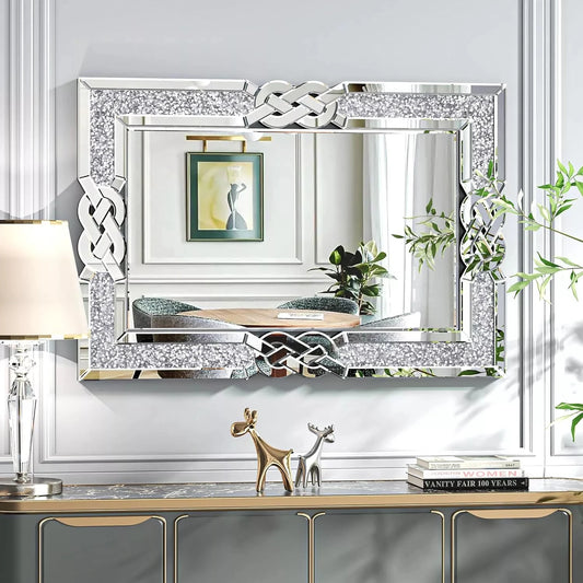 Wisfor Crushed Diamond Rectangular Wall Mirror With Sparkling Crystal Frame