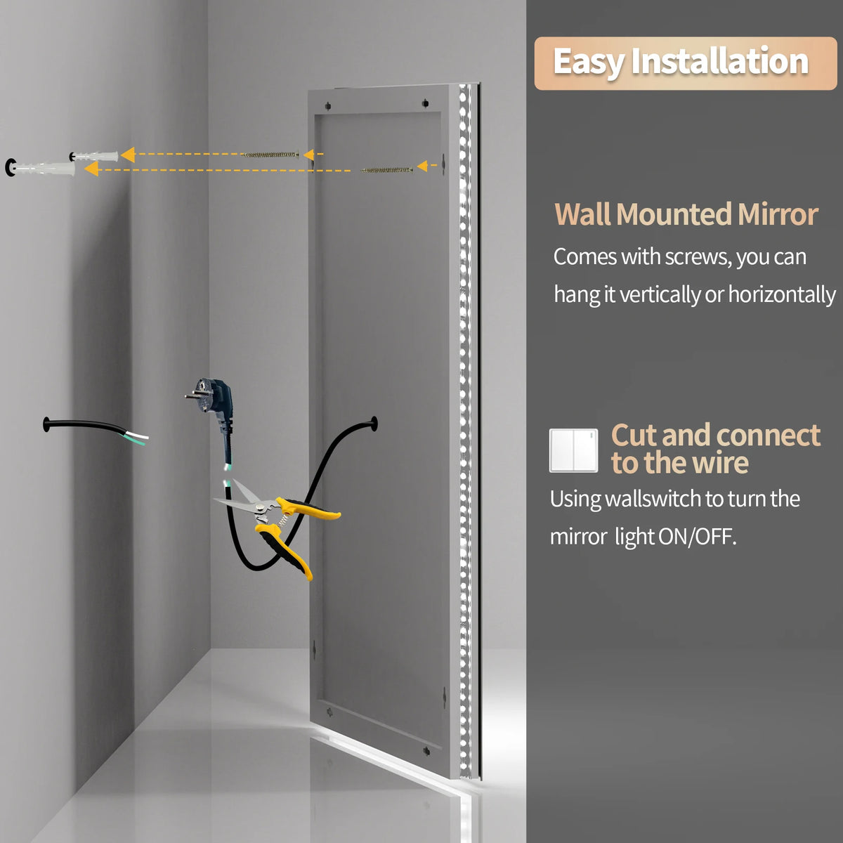 Wisfor Led Rectangular Vanity Mirror With Dimmable Anti Fog Backlight