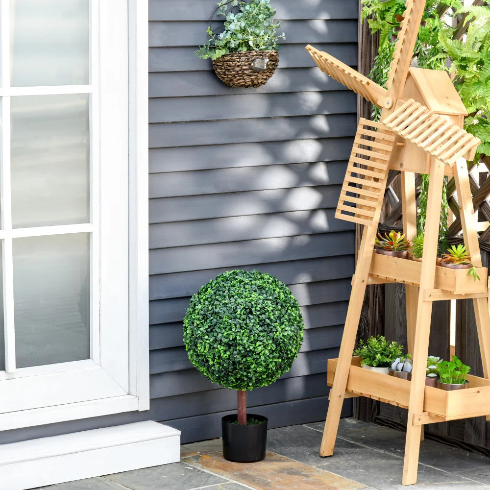 23.5inch Artificial Boxwood Topiary Ball Tree, Fake Decorative Plant, Nursery Pot Included for Home, Balcony, Backyard and Garden