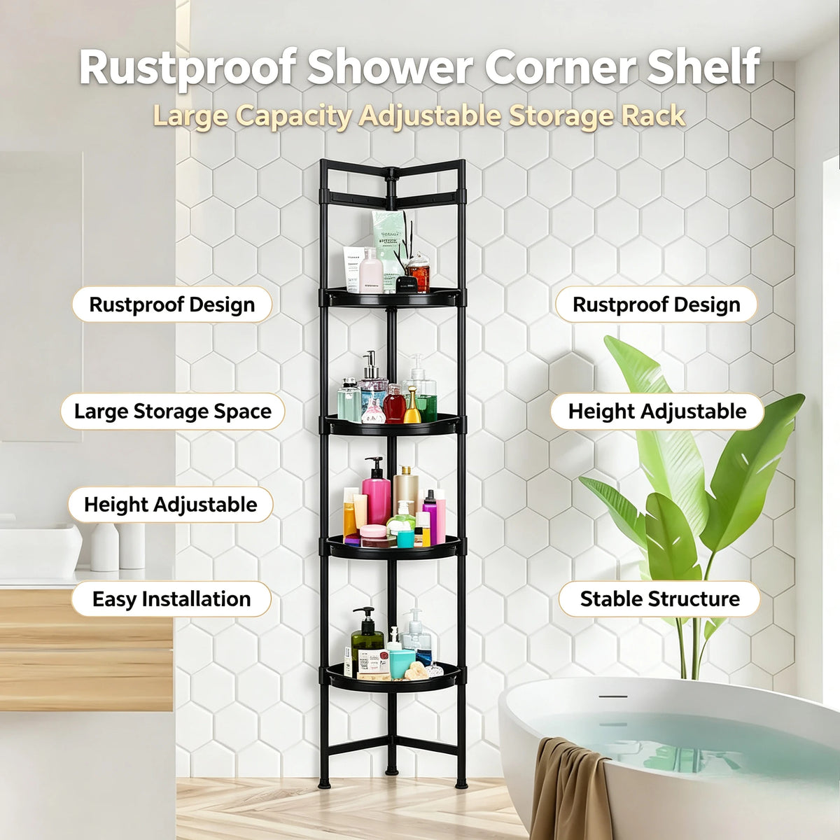 Telescopic Corner Shower Caddy Rust Proof Bathroom Storage Rack Organizer