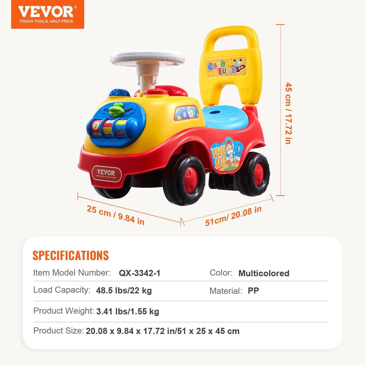 SucceBuy Toddler Ride On Push Car With Music And Storage