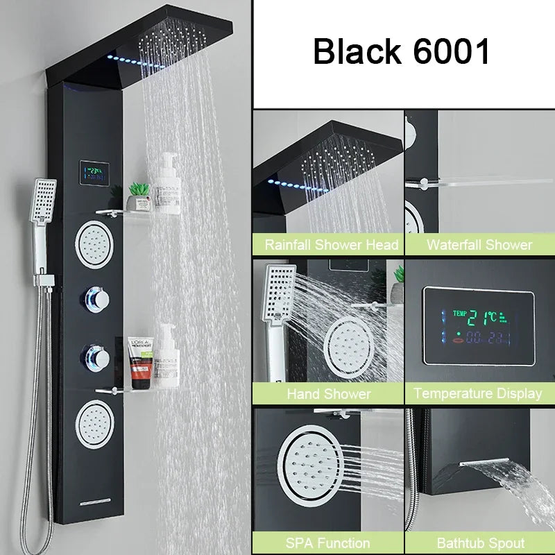 Shinesia LED Shower Panel With Digital Display Spa Massage Jets